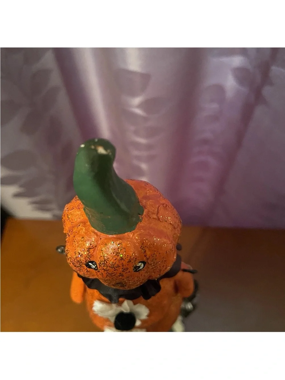 RARE Pier 1 Pumpkin Head With Cat Halloween Figurine Folk Art  Glittery 15½